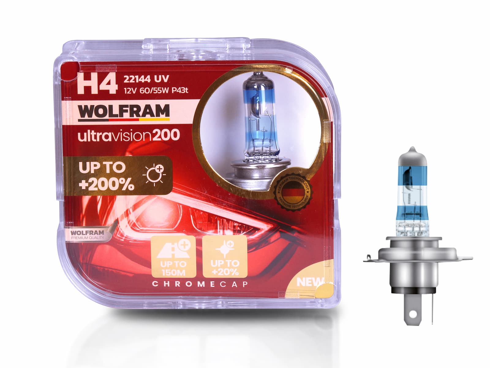 H4 Bulb Ultra Vision +200% Extra +20% White Light 12V 60/55W
