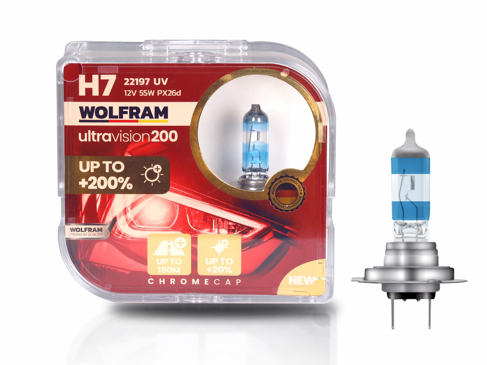 H7 Bulb Ultra Vision +200% More +20% Whiter Light 12V 55W