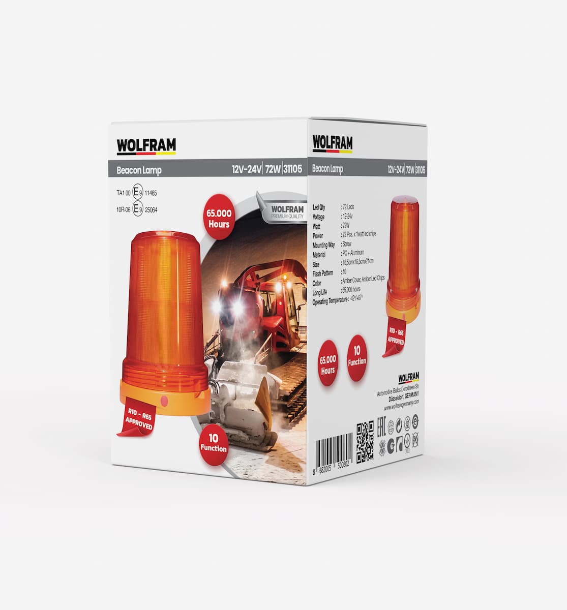 LED Rotating Warning Lamp 10 Function 12V/24V E-Certified 72W