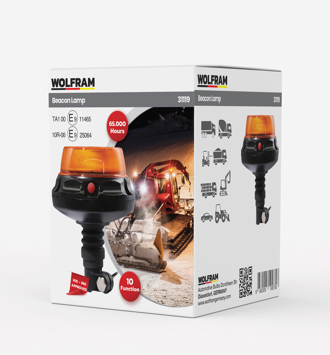 LED Rotating Beacon Warning Light Bolt Mount 10 Functions E9-Certified