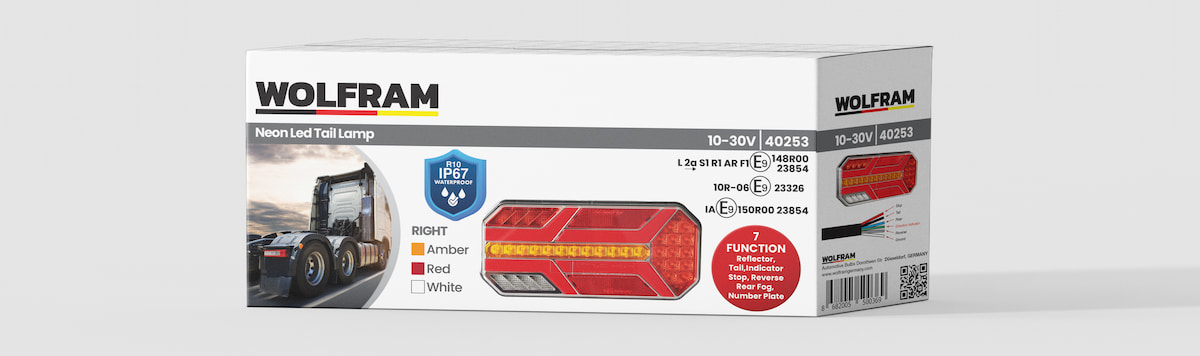 LED 7-Function Rear Tail Light Amber-Red-White 10–30V, E9 Certified, Right