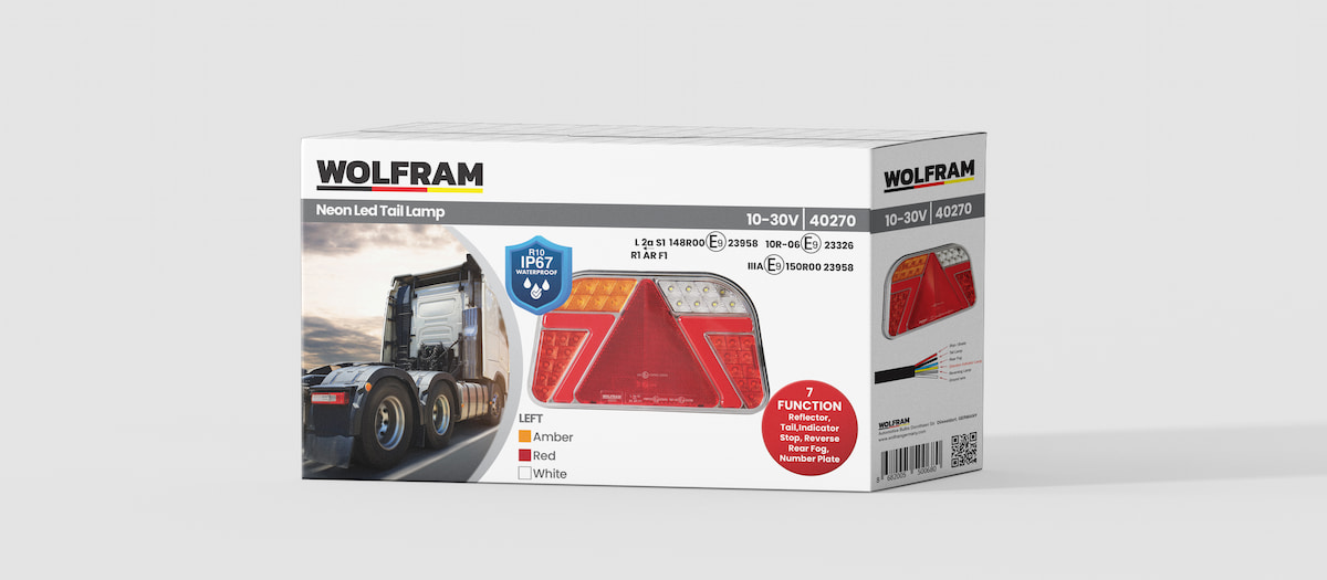 LED 7-Function Rear Tail Light Red-Amber-White 10-30V E9 Certified Left