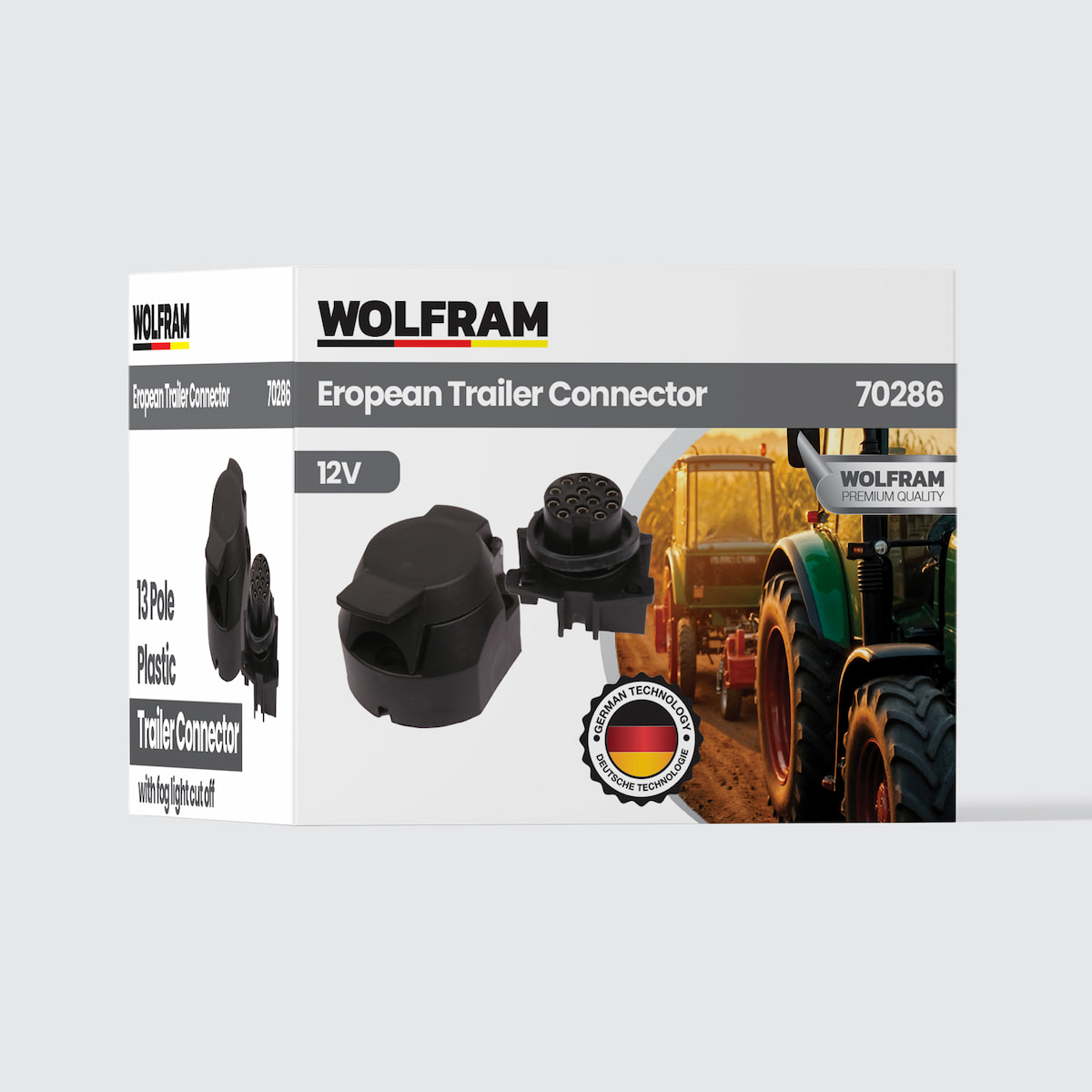 13-pin European Type Plastic Trailer Plug with Pole, Without Fog Light, Female