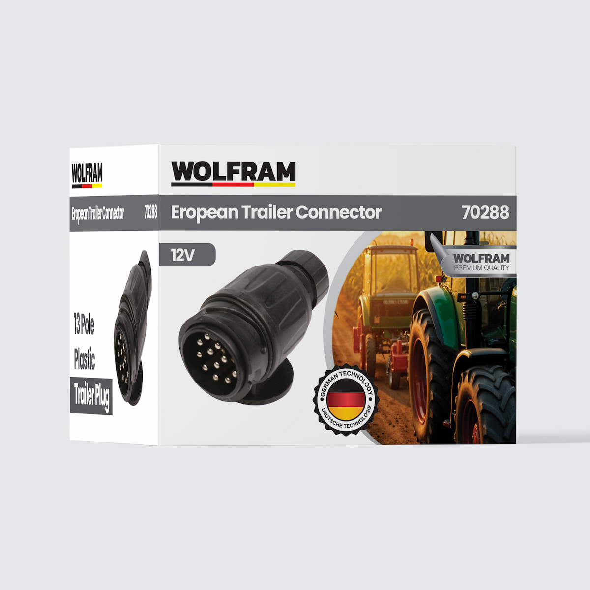 13-pin European Type Plastic Trailer Plug with Pole, Short Nut, Male