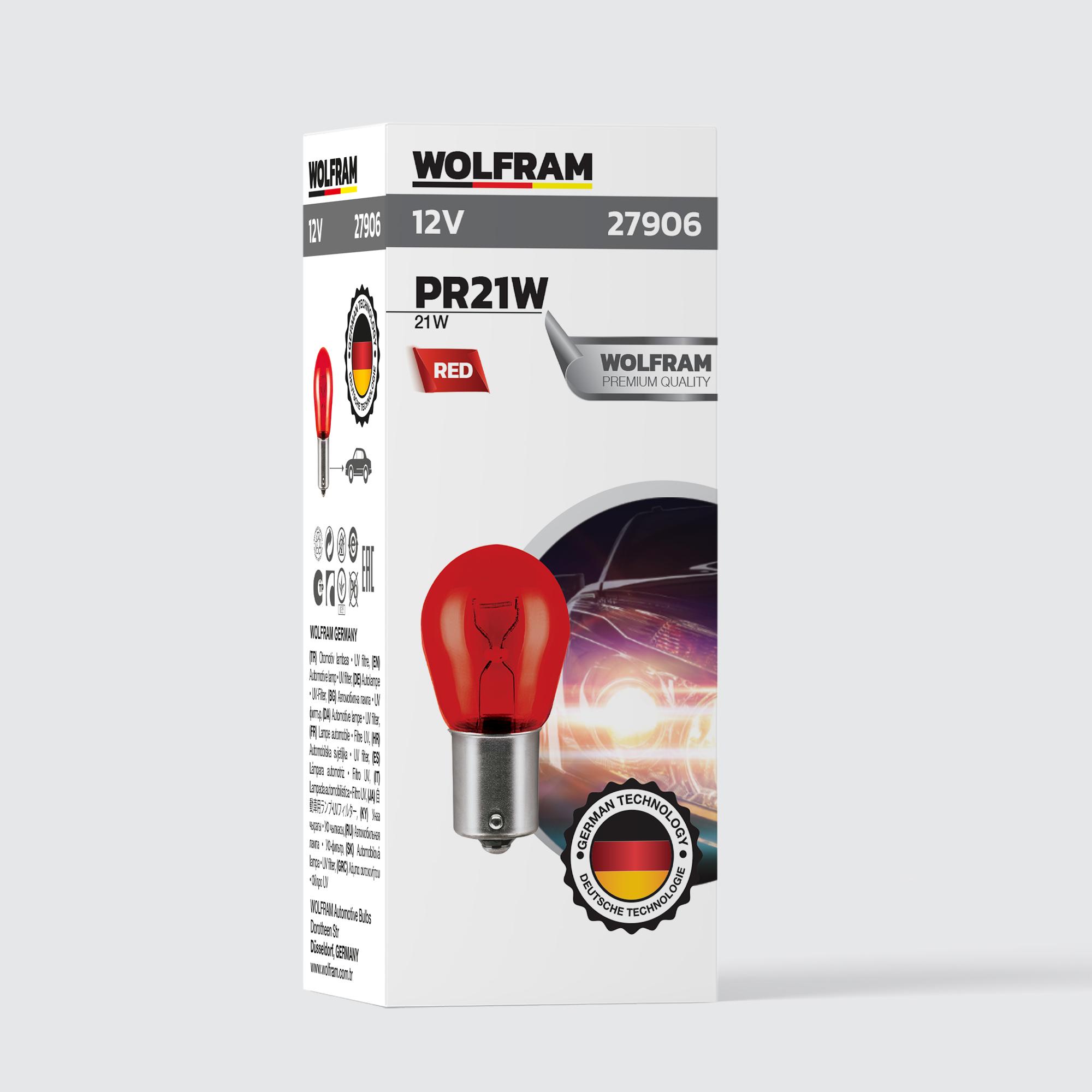 PR21W Bulb 93 Cross Top Pin Red 12V 21W