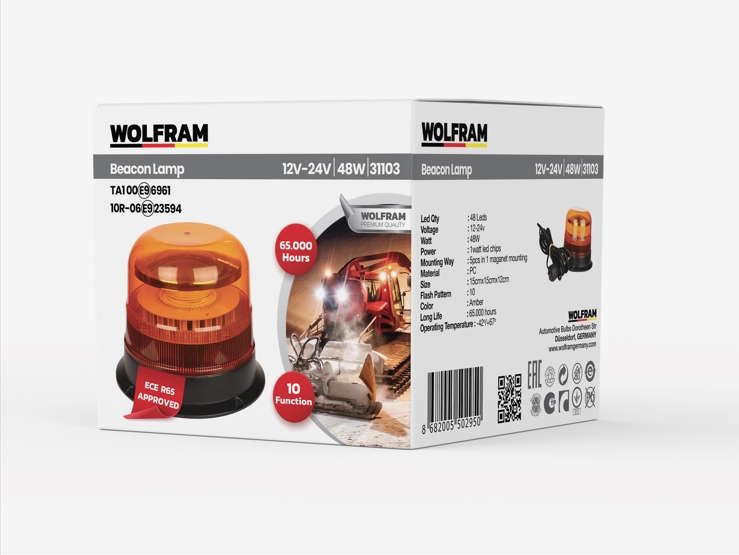 LED Rotating Roof Warning Light Bolt+Suction and Magnet Mount 10 Functions 12/24V E-Certified 48W