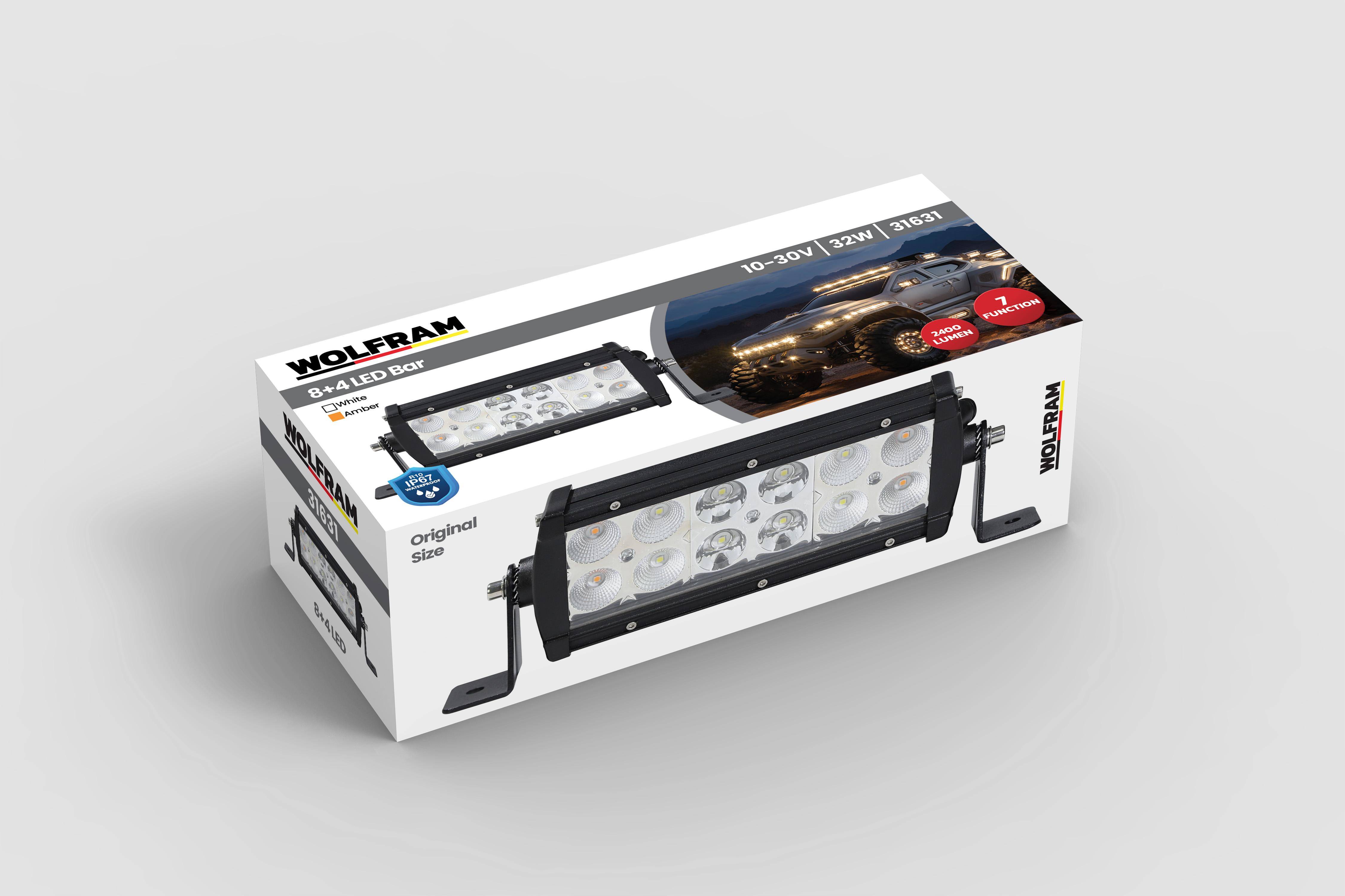 Led Bar White Light + Amber Light 7 Function Strobe 19 cm 12/24V E-Certified 32W