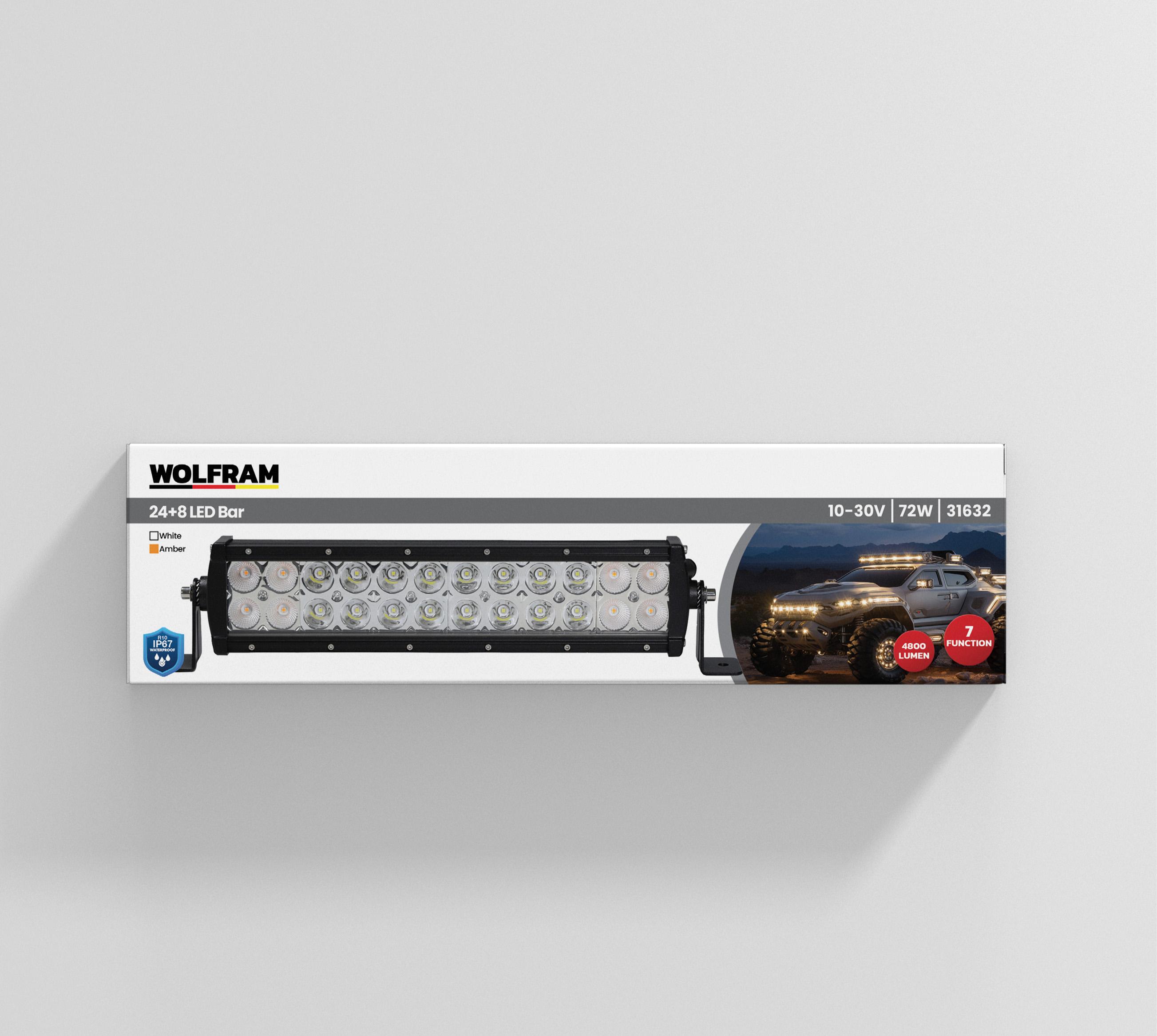 LED Bar White Light + Amber Light 7 Function Strobe 32 cm 12/24V E-Certified 72W