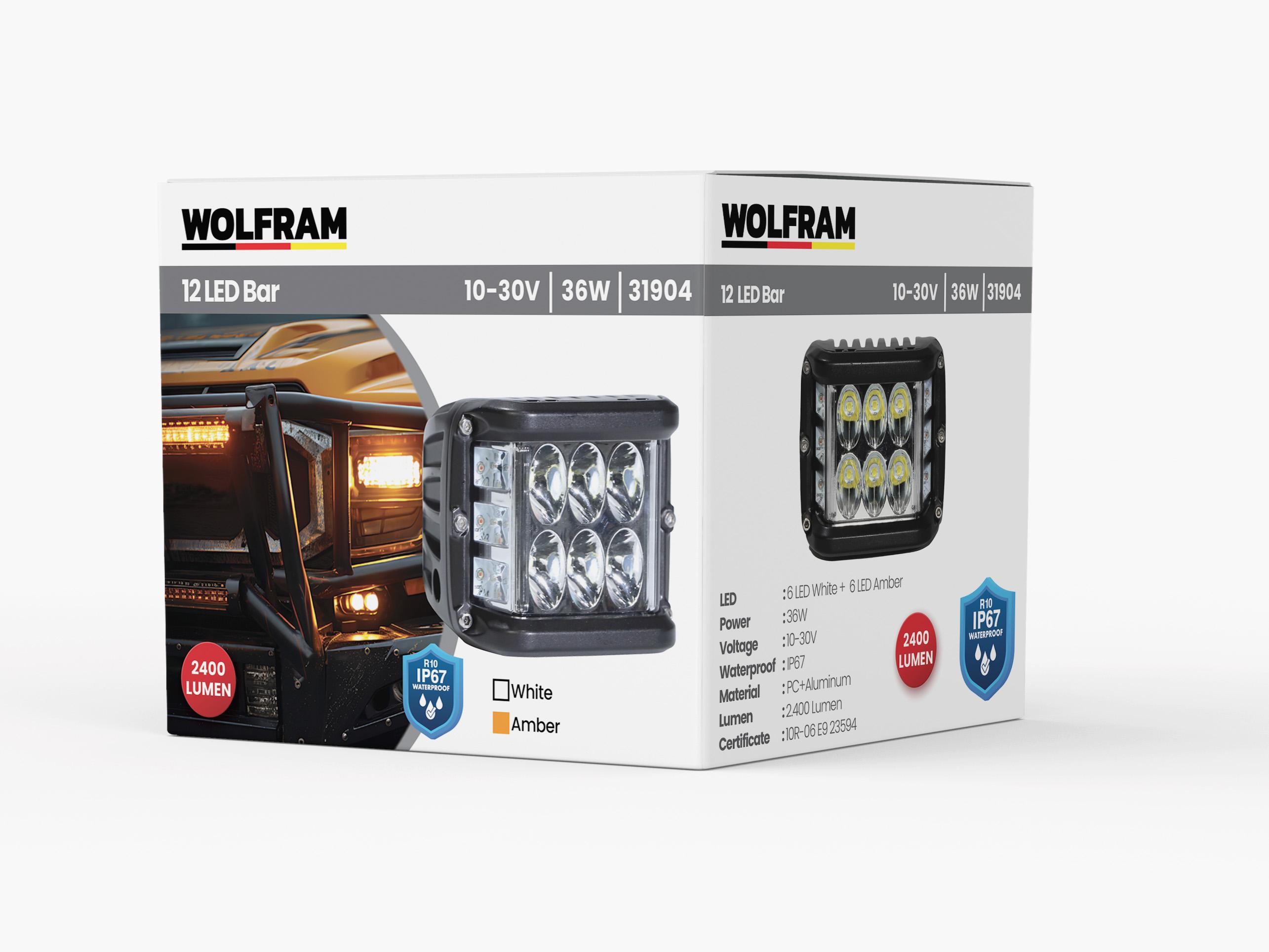 Led Hood Mounted Off-Road Lamp 6 LED White 6 LED Yellow Flashing Function 10/30V E-Certified 36W