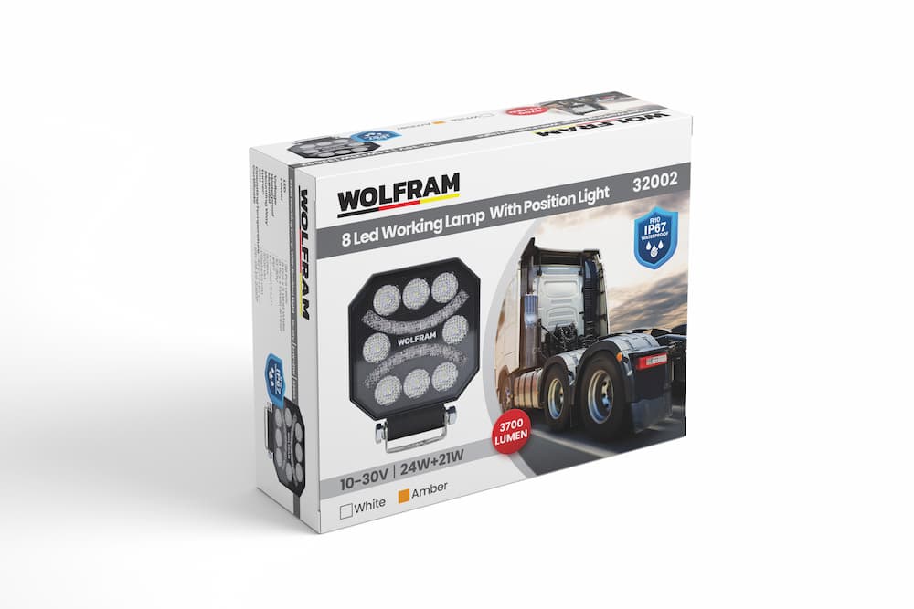 Led Work Lamp with Emoji 8 LED White + Yellow Signal Function 10/30V E-Certified 24W+21W