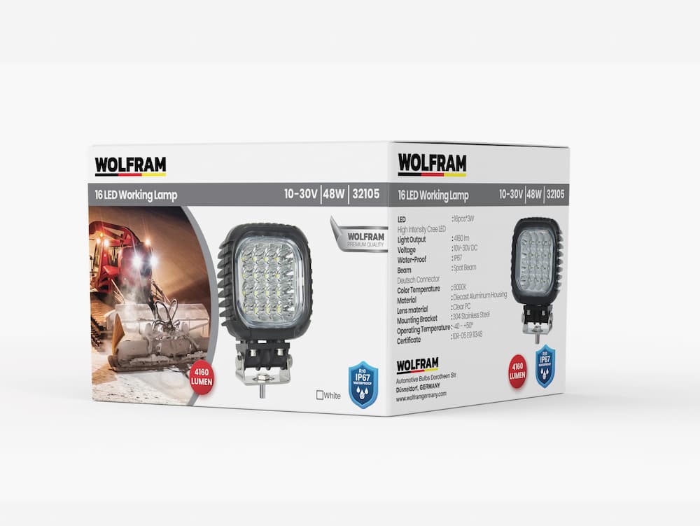 Led Square Work Light Heavy Duty 4,160 Lumens Spot 10/30V E-Certified 48W