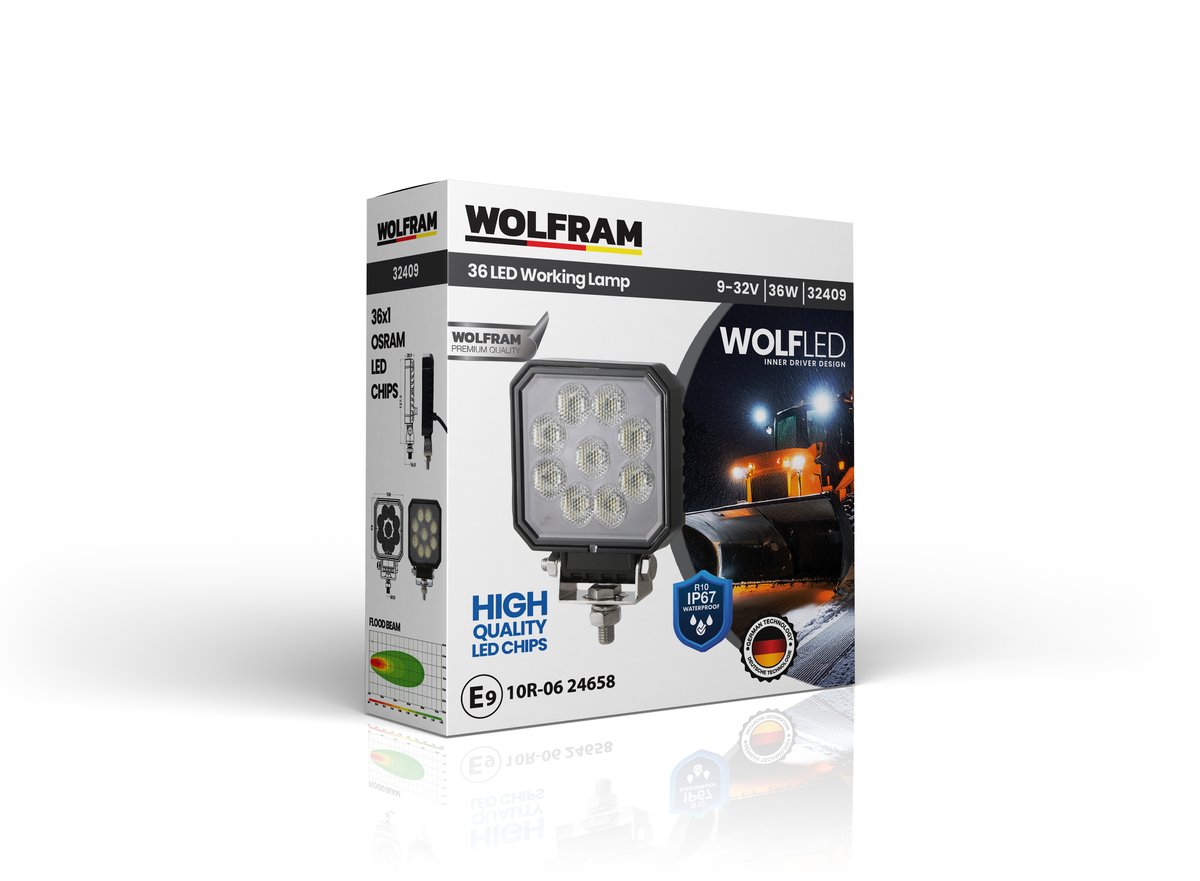 Wolfram Wolf Series 32409 Work Lamp Square Maxi 3060 Lumens Flood