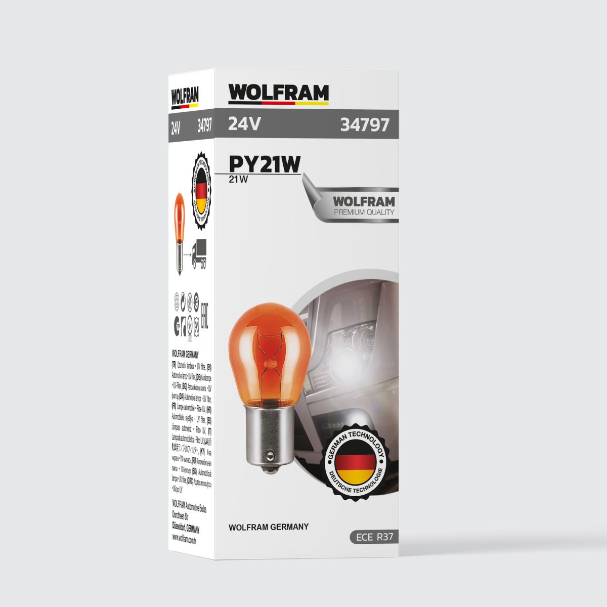 PY21W 93 Bulb Side Pin Yellow Long Life 24V 21W