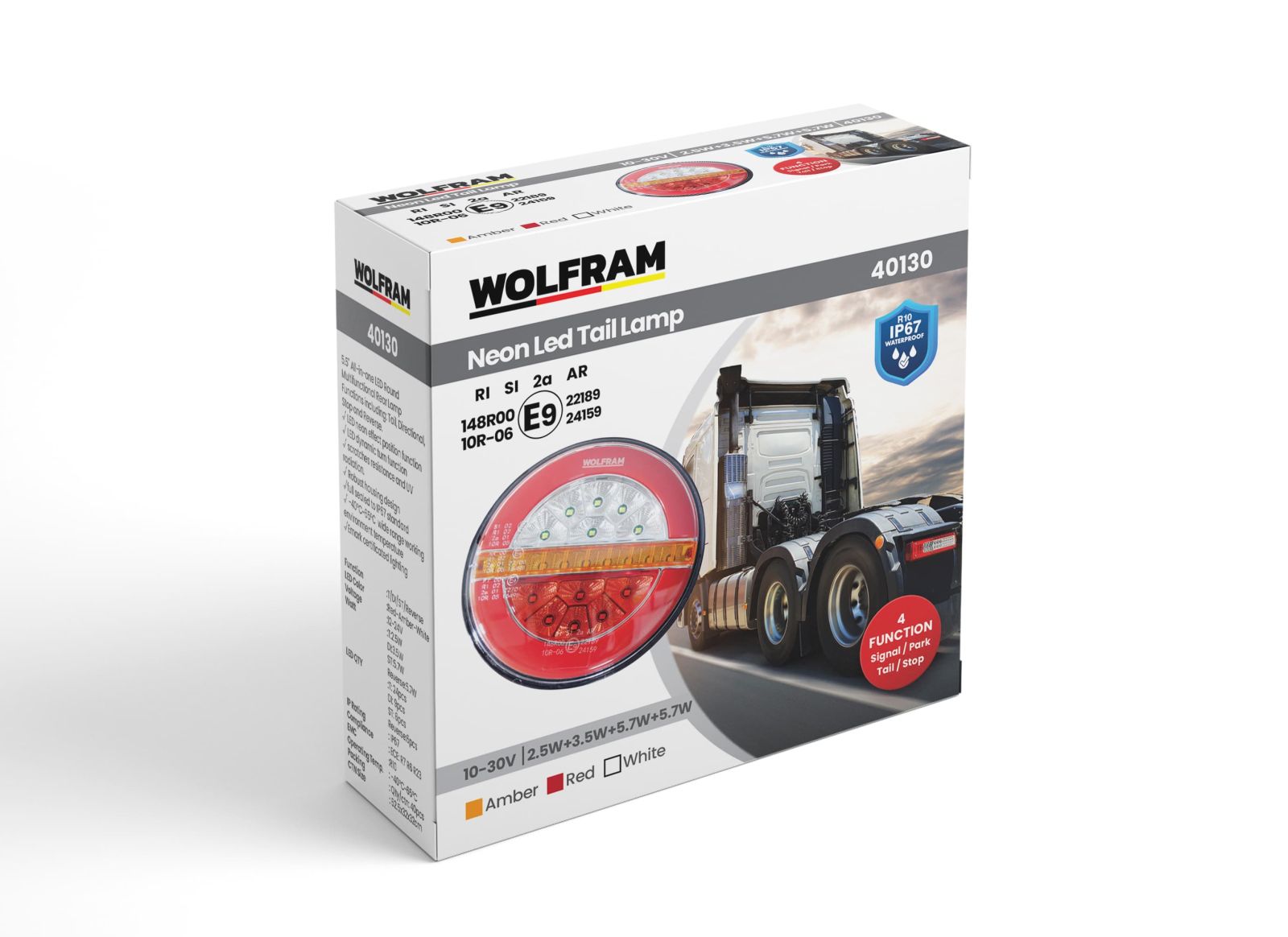 LED Round 4-Function Stop-Signal-Park Lamp 10-30V E9 Certified Left