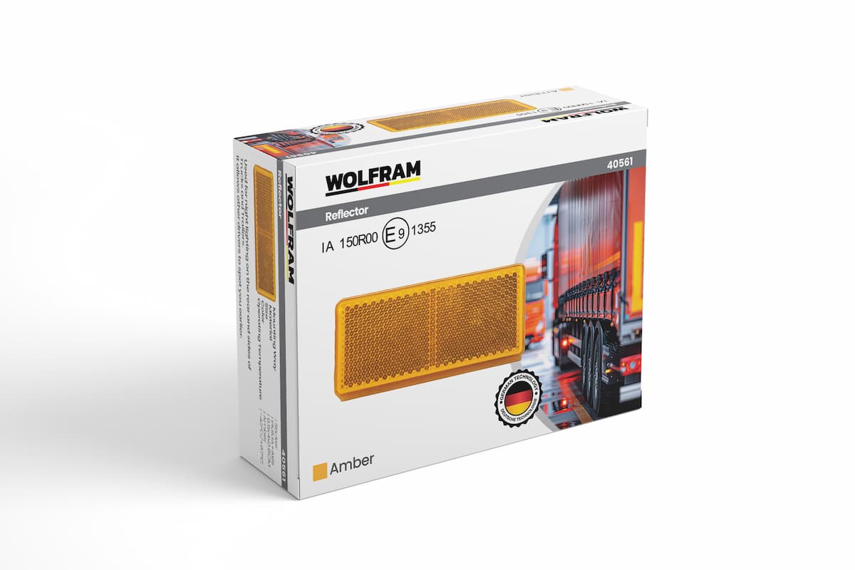 Rectangular Reflector with 3M Tape E-Marked Amber (Wolfram 40561)
